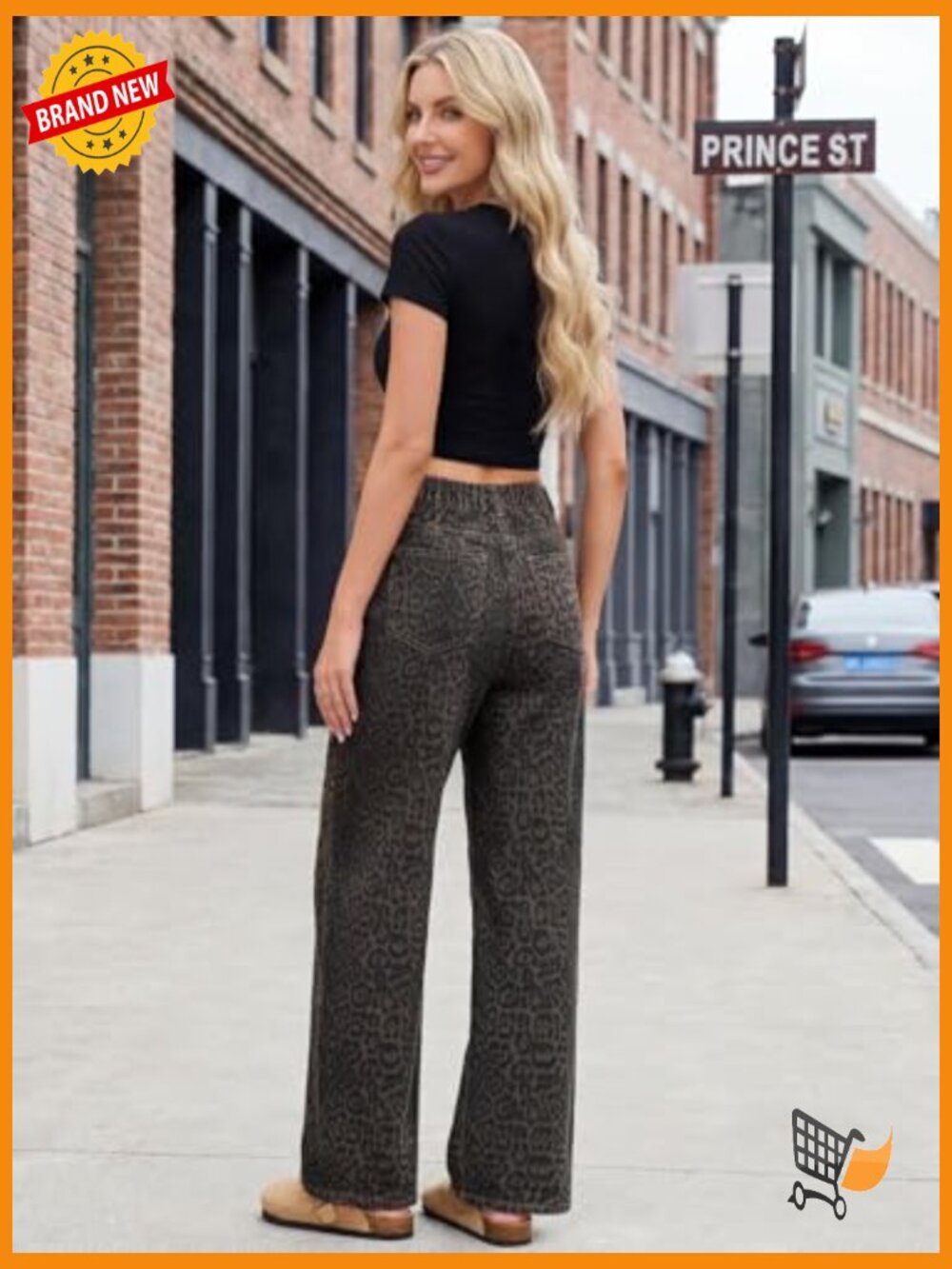 Wide Leg Baggy Jeans High Waist Leopard Print Y2K Boyfriend Trendy - Picture 5 of 7